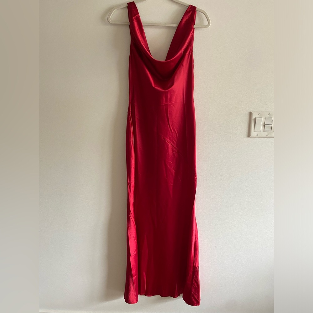 Martina red satin dress, 56” long
